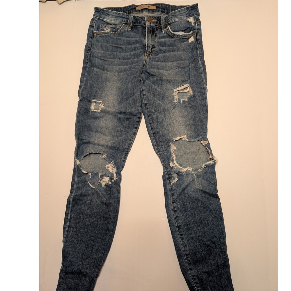 Joes Jeans The Icon Ankle Distressed Skinny Jeans Womens Medium Wash Blue Denim